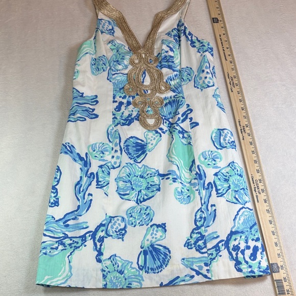 Lilly Pulitzer Dresses & Skirts - Lilly Pulitzer White Mini Dress with Blue and Teal Shell Print